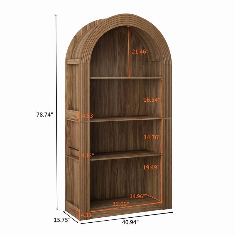 Mid Century Modern 78.74" Tall Arched Bookcase, 4-Tier Storage Shelf for Stylish Home Organization