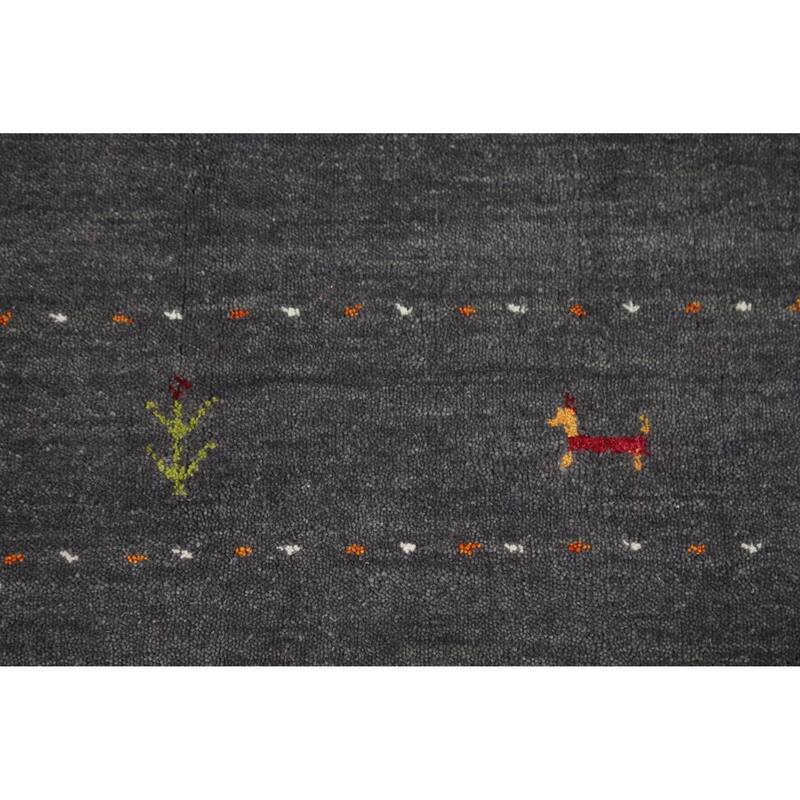 Charcoal Gabbeh Oriental Rug Handmade Wool Carpet - 4'0" x 5'10"