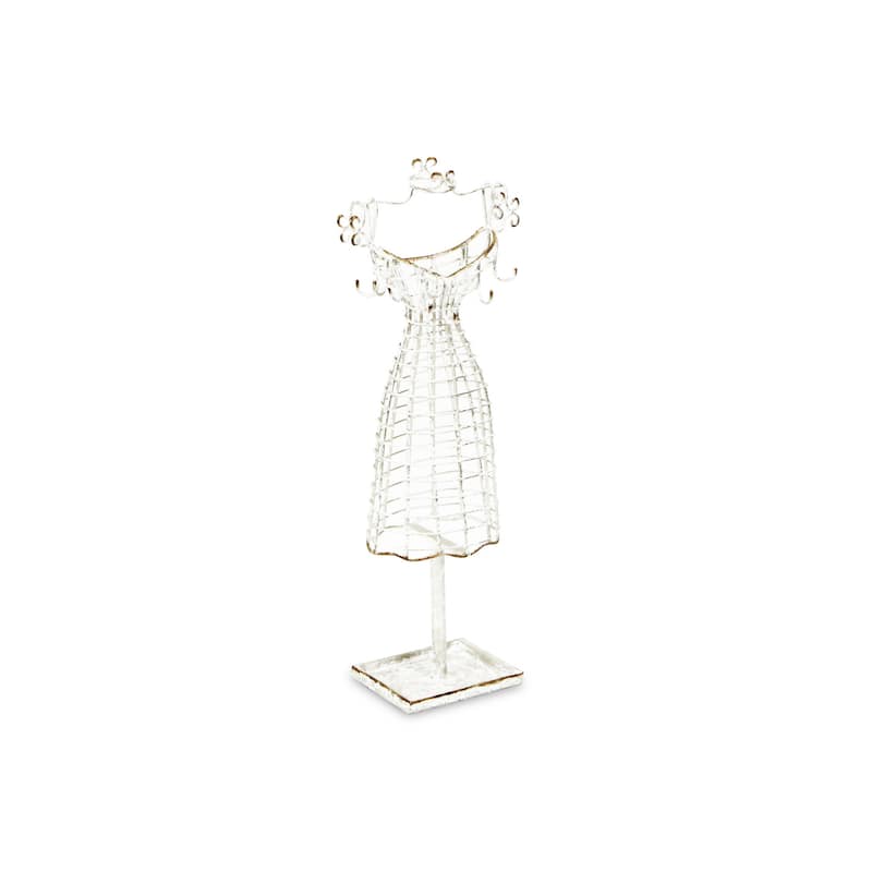 HomeRoots 17" Silver Metal Dress Form Sculpture and Jewelry Holder - 7.25" H x 4.25" W x 3.5" D
