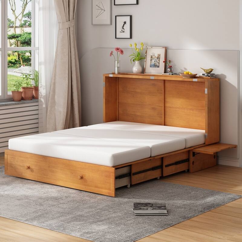 Mixoy Murphy Bed,Cube Cabinet Chest Bed with Charging Station