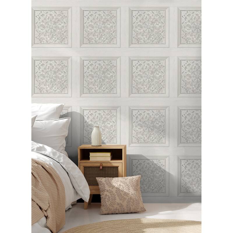 Fine Decor Albie Dove Carved Panel Wallpaper