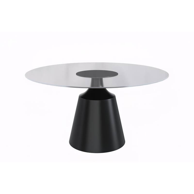Prynn Dining Table with Round Top and Black Pedestal Base - 60" Wide - Clear