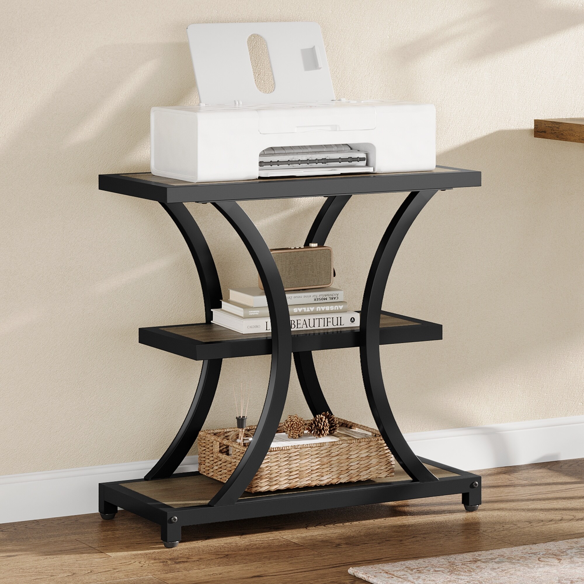 Industrial Side Table with Geometric Metal Design - On Sale