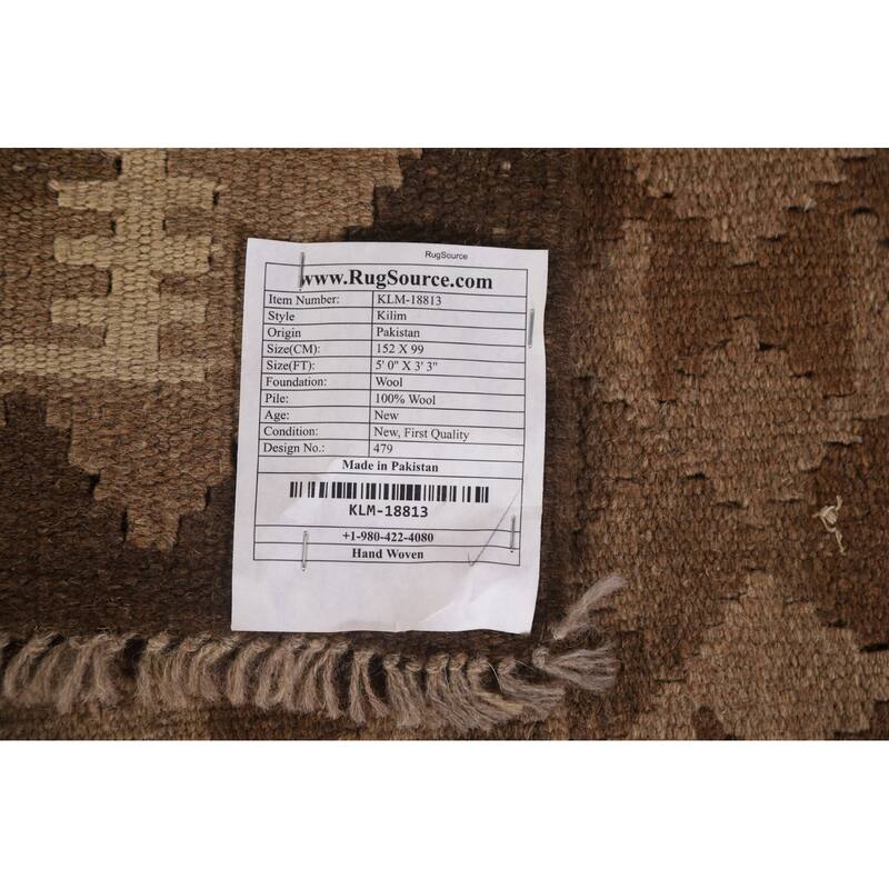 Reversible Kilim Oriental Area Rug Hand-woven Wool Carpet - 3'3" x 5'0"