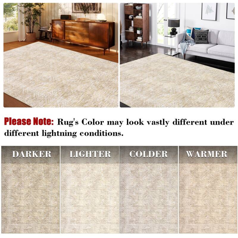 Vintage Geometric Living Room Rug Washable Indoor Bedroom Rugs Non Slip Low Pile Area Rug