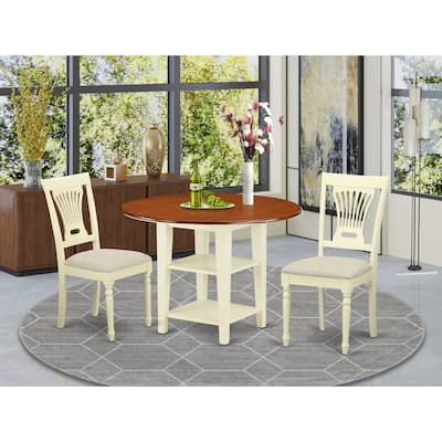 3 Piece Dinette Set - Round Table & 2 Chairs - Antique Style Dining Room Furniture