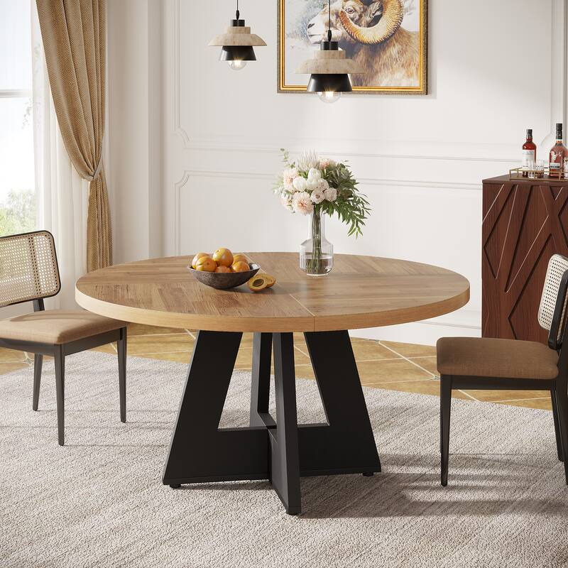 47-inch Round Dining Table Wood Dinner Table for 4-6 People
