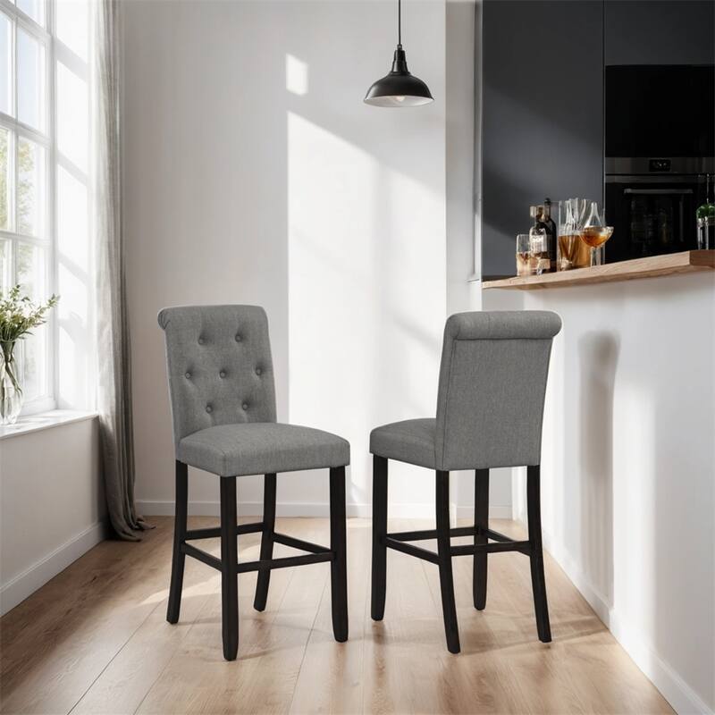 Solid Wood Tufted Barstool,Set of 2