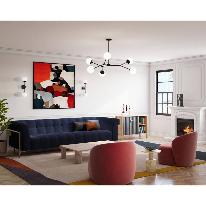 Haas Collection Six-Light Matte Black Mid-Century Modern Chandelier - 50 in x 50 in x 5.87 in