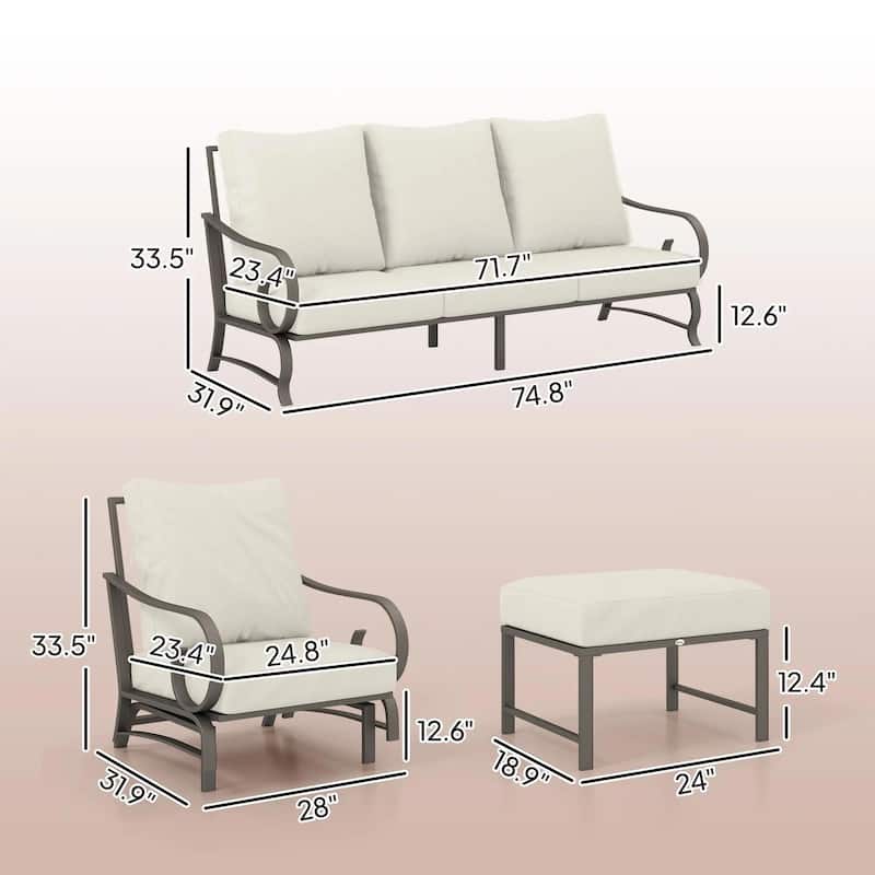 5PCS Patio Set,2 Rocking Chairs 3 Seat Sofa PE Rattan All Weather