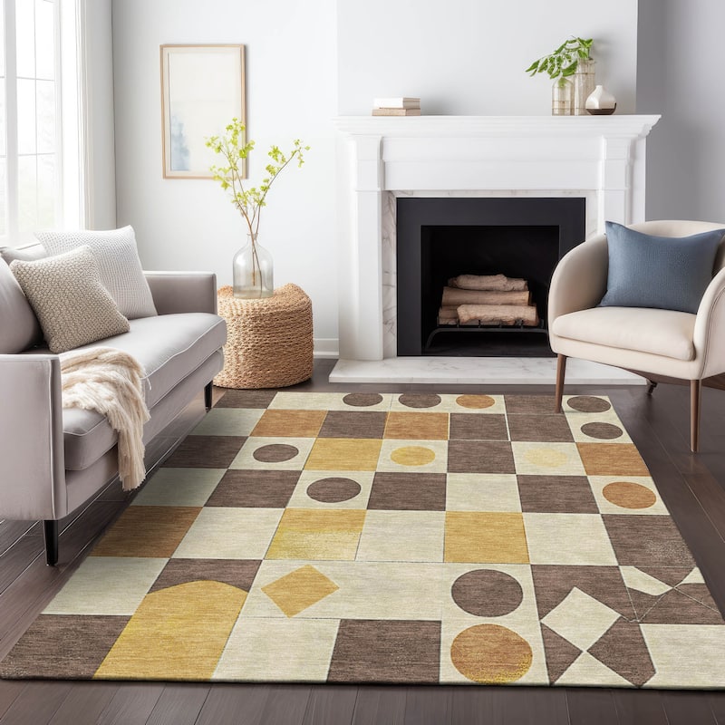Machine Washable Indoor/Outdoor Casual Contemporary Chantille Rug