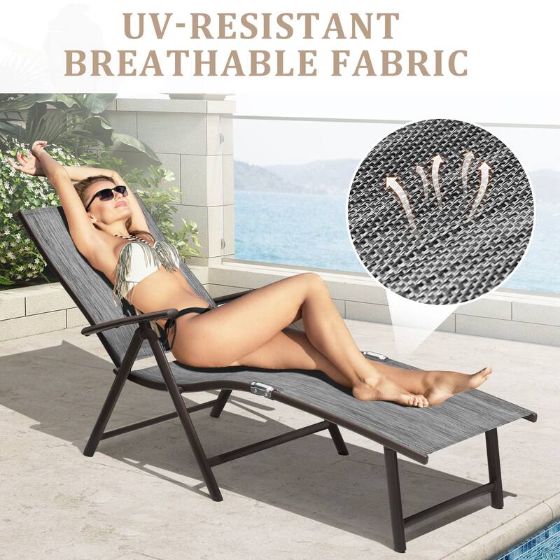 VredHom Outdoor Portable Folding Chaise Lounge Chair with Table (Set of 3) - 70" L x 20" W x 14" H