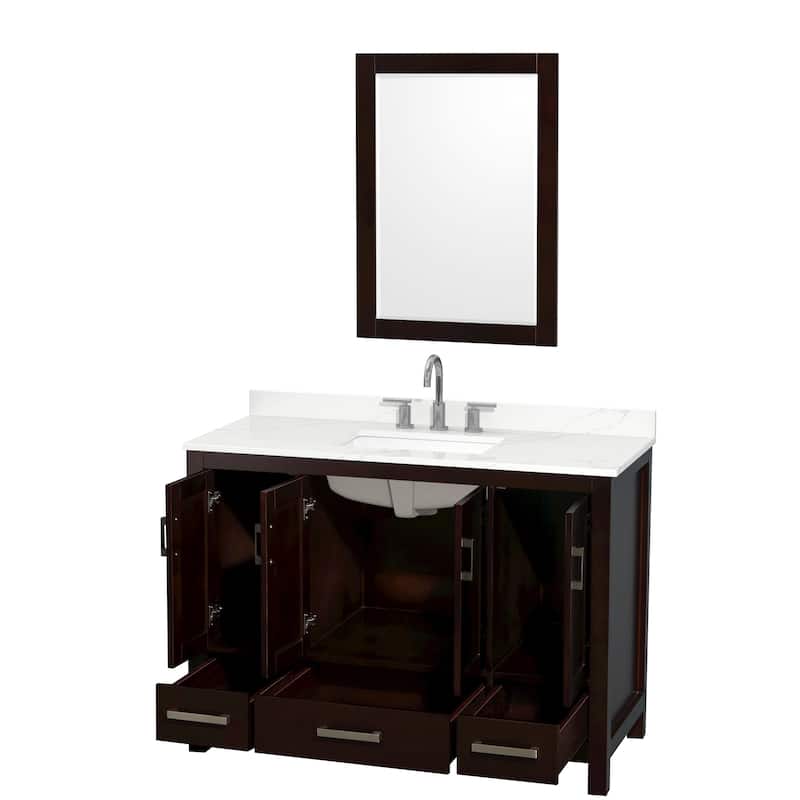 Sheffield 48-inch Single Vanity, 3 Hole Quartz Top, 24-inch Mirror