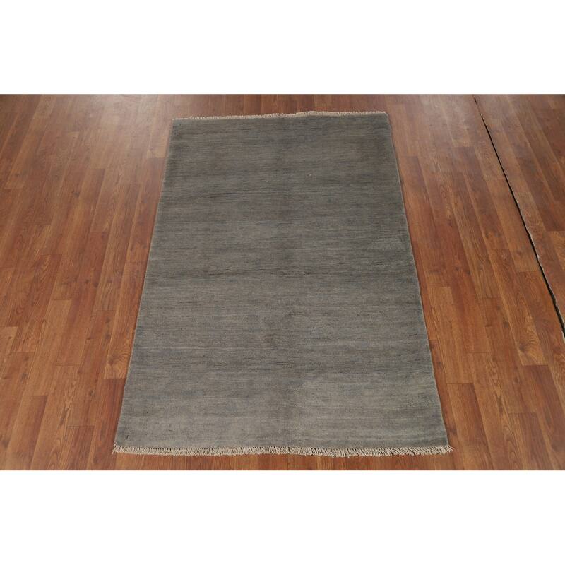 Gray Contemporary Gabbeh Oriental Foyer Rug Hand-Knotted Wool Carpet - 3'2"x 4'9"