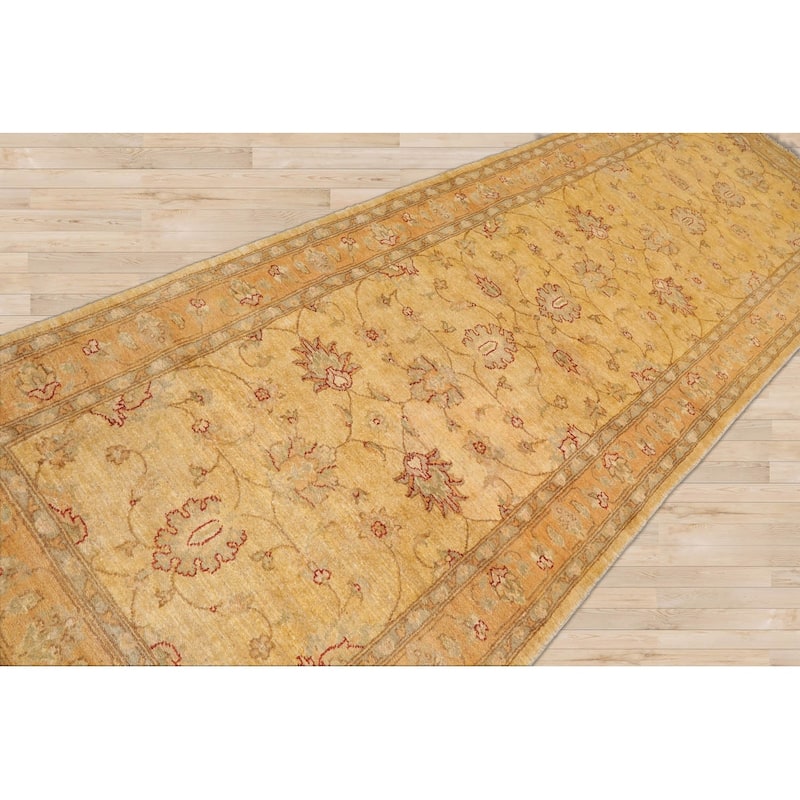 Hand Knotted Chobi Peshawar Beige Persian Wool Traditional Area Rug - 4' 7'' x 12' 5''