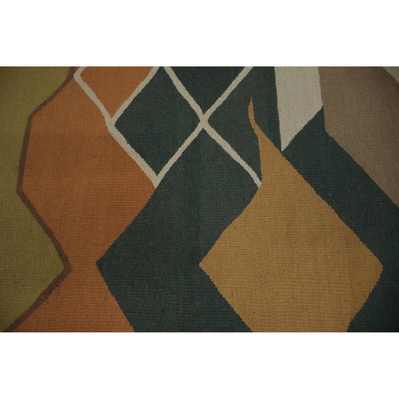 Hand Woven Oriental 100% Wool Carpet Southwestern Tribal Brown Kilim Area Rug - 14' 3'' X 11' 10''