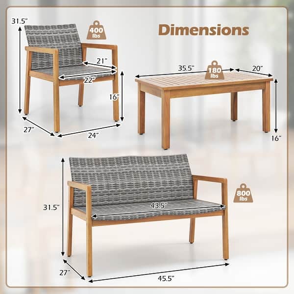 Gymax 4 Pieces Outdoor Furniture Set Acacia Wood Frame Sofa Set w/
