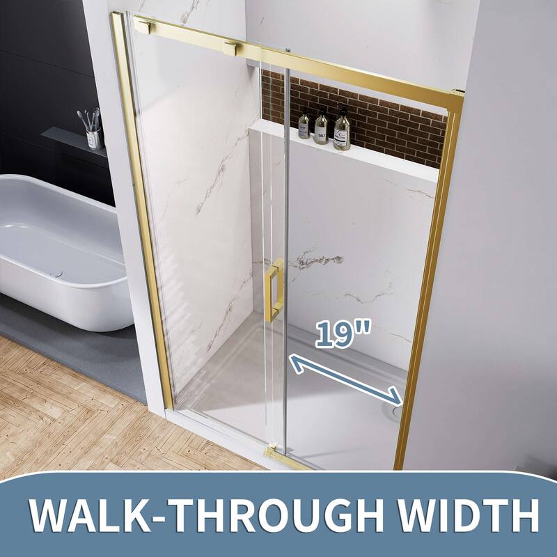 48" x 74" Glass Shower Door Framed Sliding Adjustable Brushed Nickel Clear Shower Enclosure with Hardware Kit