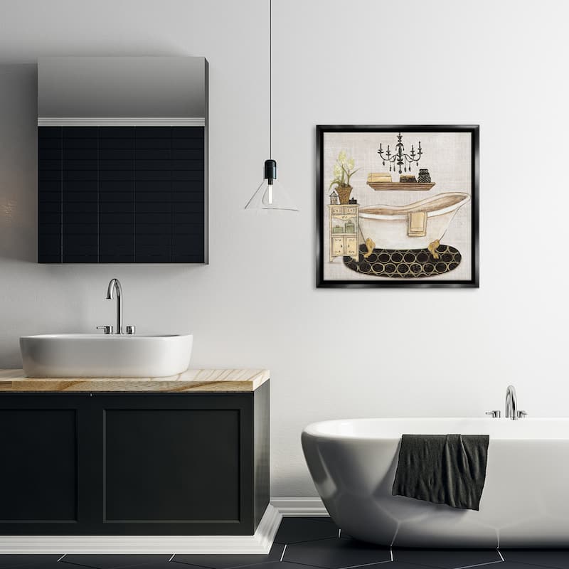 Stupell Serene Vintage Bathtub Framed Floater Canvas Wall Art Design By Janet Tava