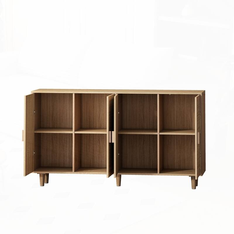 4-Door Rattan Sideboard Buffet Cabinet with Adjustable Shelves