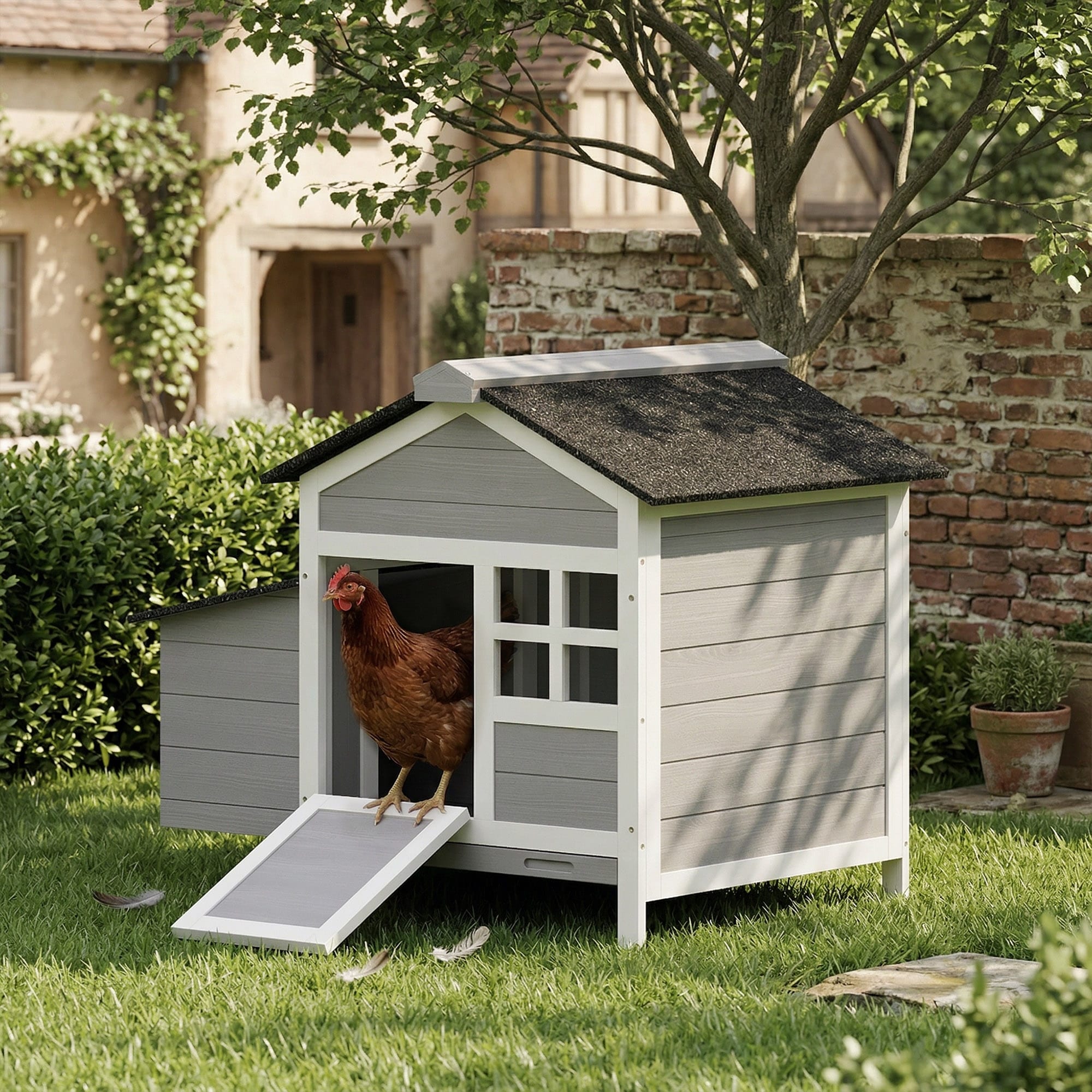PawHut 36" Wooden Chicken Coop Duck House with Metal Pull-Out Tray