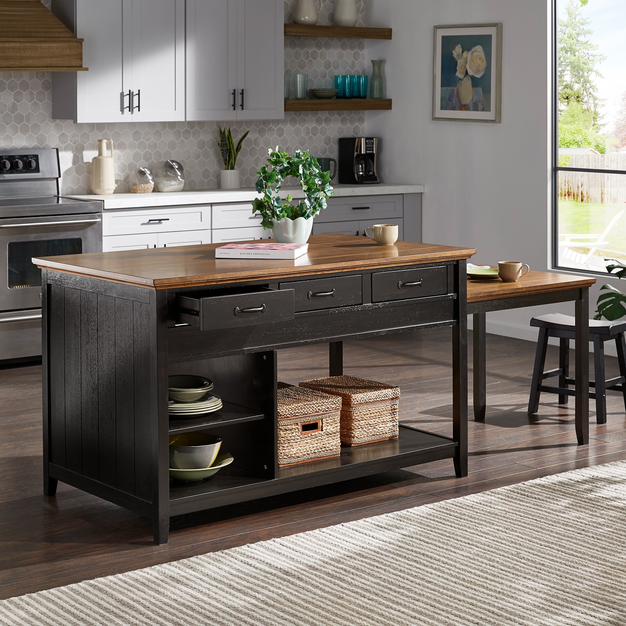 Kitchen island with stove and microwave best sale