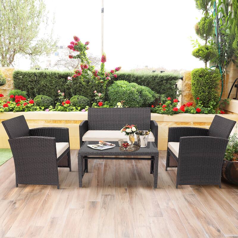 Costway 8PCS Patio Rattan Furniture Set Cushioned Chair Sofa Coffee