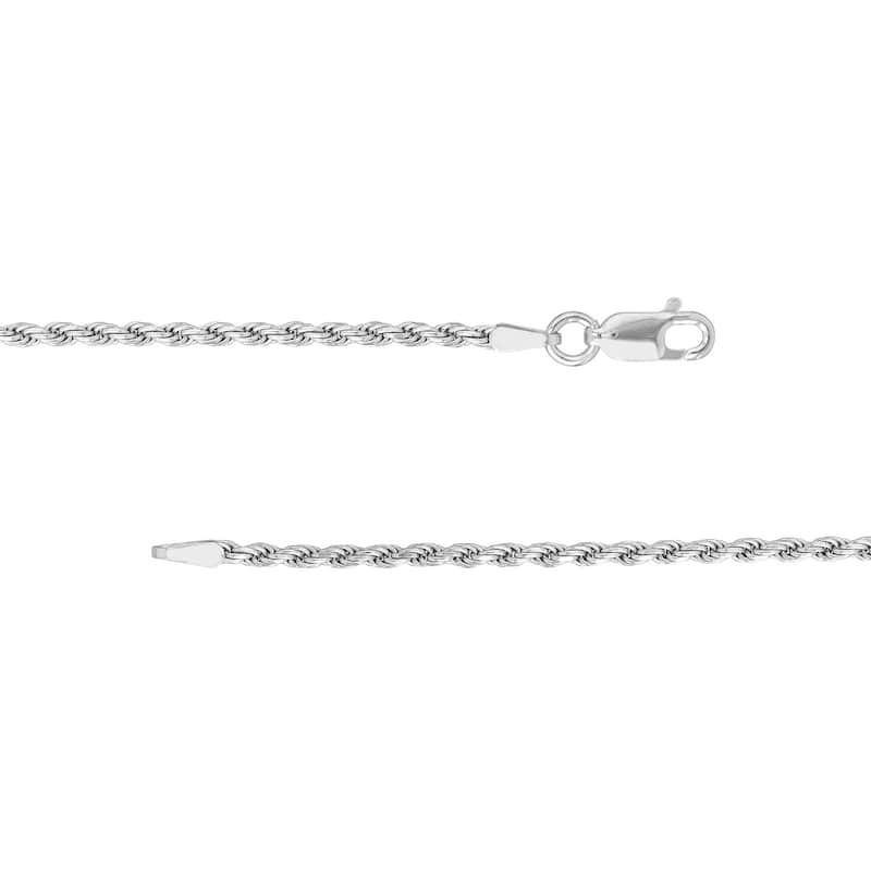 Curata 925 Sterling Silver Rhodium 2mm Diamond Cut Rope Chain Necklace