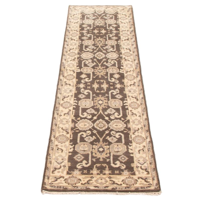 ECARPETGALLERY Hand-knotted Royal Oushak Dark Grey Wool Rug - 2'7 x 9'4