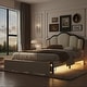 preview thumbnail 1 of 28, Beige Full Upholstered Bed with LED and Two Drawers Beige - Full