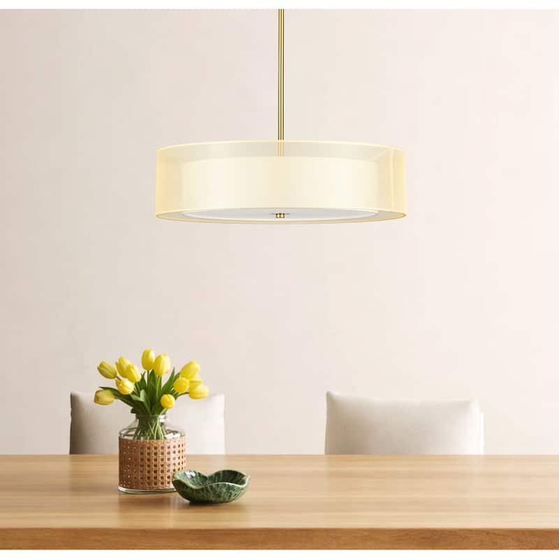 CO-Z 3-Light 20"W Double Drum Fabric Semi Flush Mounyt Pendant Chandelier