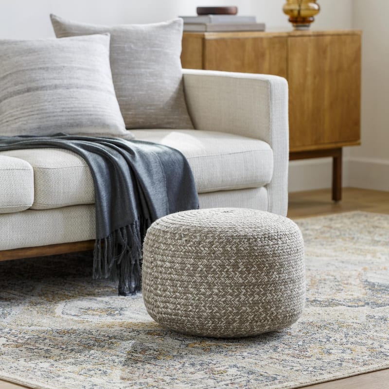 Livabliss Entwined Modern & Contemporary Solid Color Pouf - Off-White