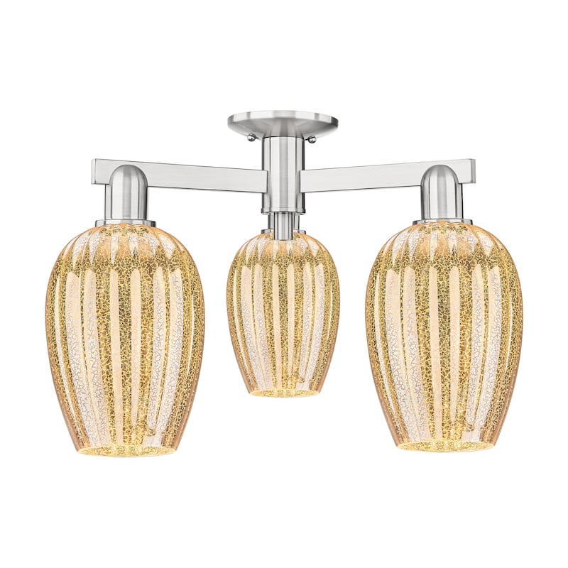 Innovations Lighting 716-3F-14-24 Preston Semi-Flush Flute Preston 3 - Brushed Satin Nickel / Mercury