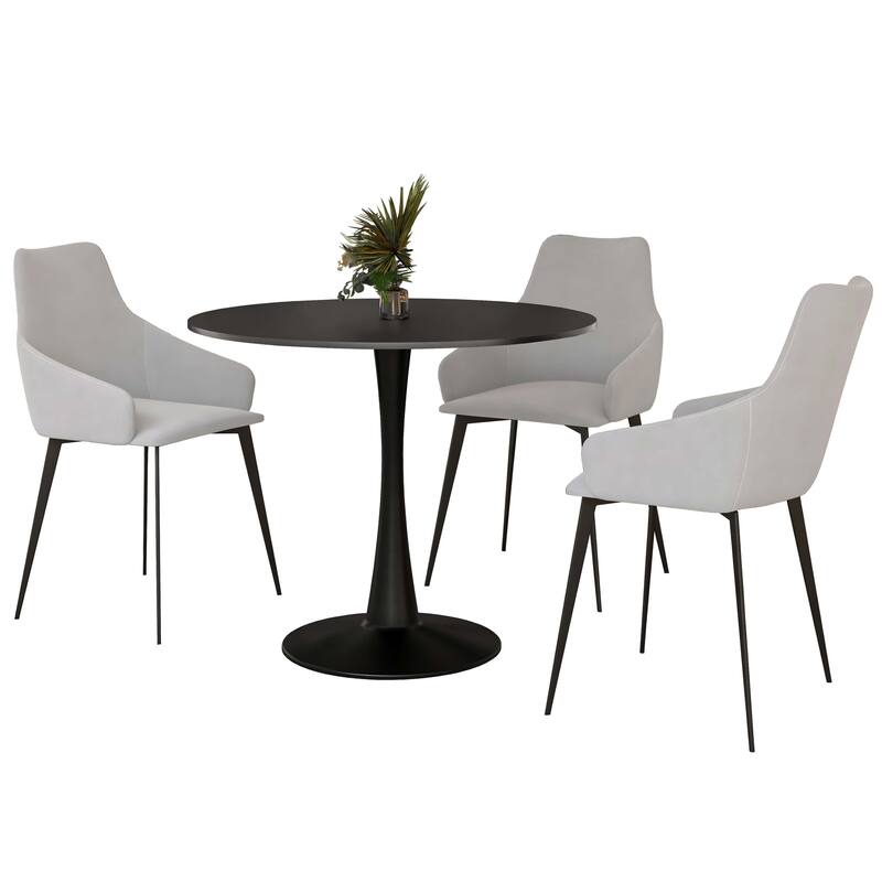 4-Piece Dining Set 35-Inch Round MDF Tabletop Dining Table and 3 Upholstered Side Chairs in Iron - Coconut White