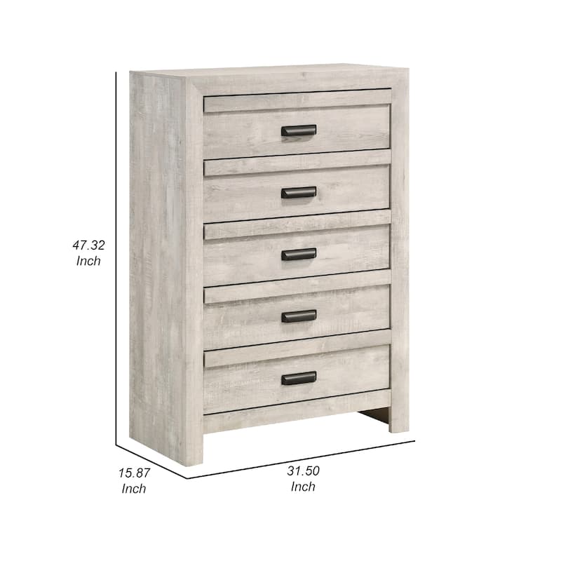 Velz Tall Dresser Chest, 5 Drawers, Finger Pull Handles, Weathered Beige