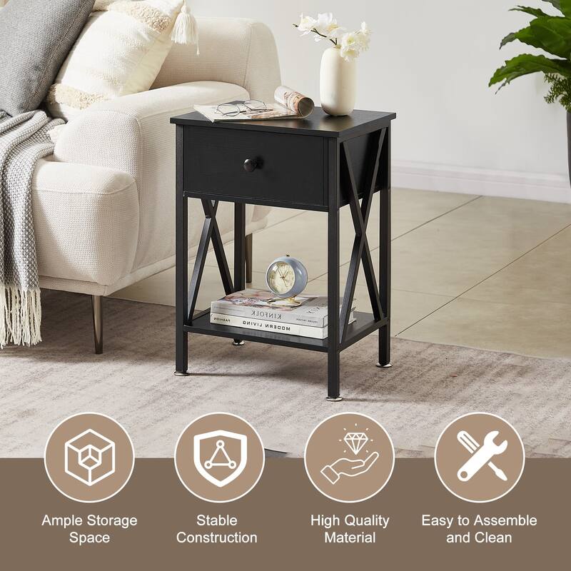 VECELO 1 - Drawer Modern End Table/Nightstands with Storage Shelves