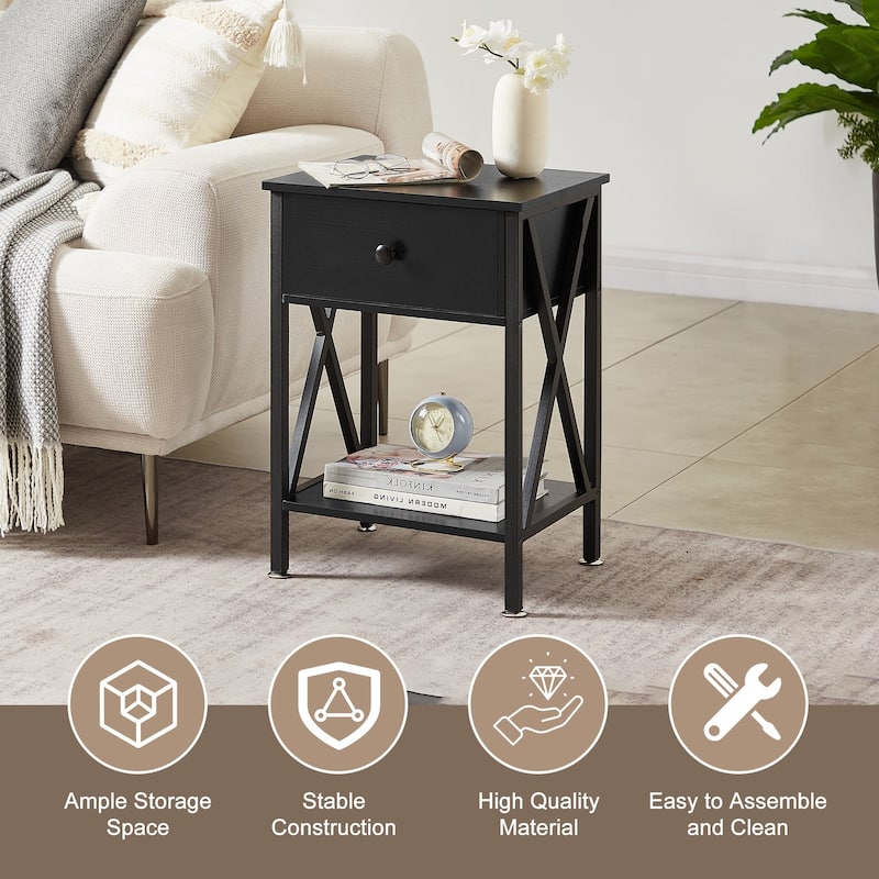 VECELO Modern Nightstand 1-Drawer with Storage Shelf, End Table/Side Table