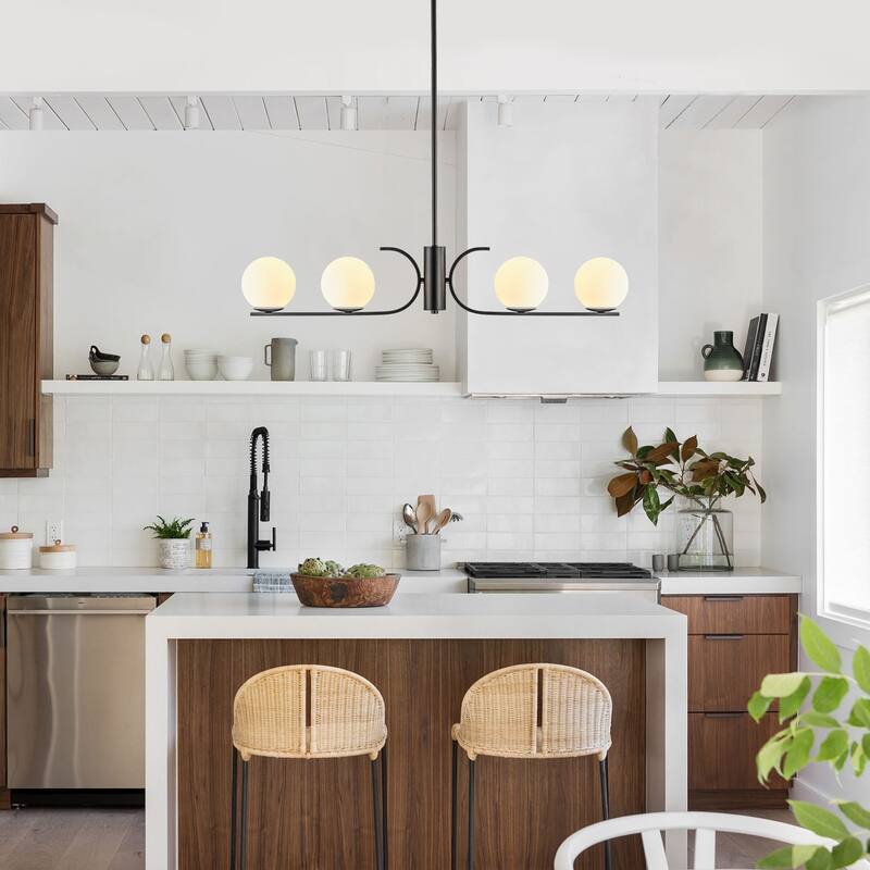 Starsky 4-Light Modern Linear Chandelier with Globe Glass for Kitchen Island