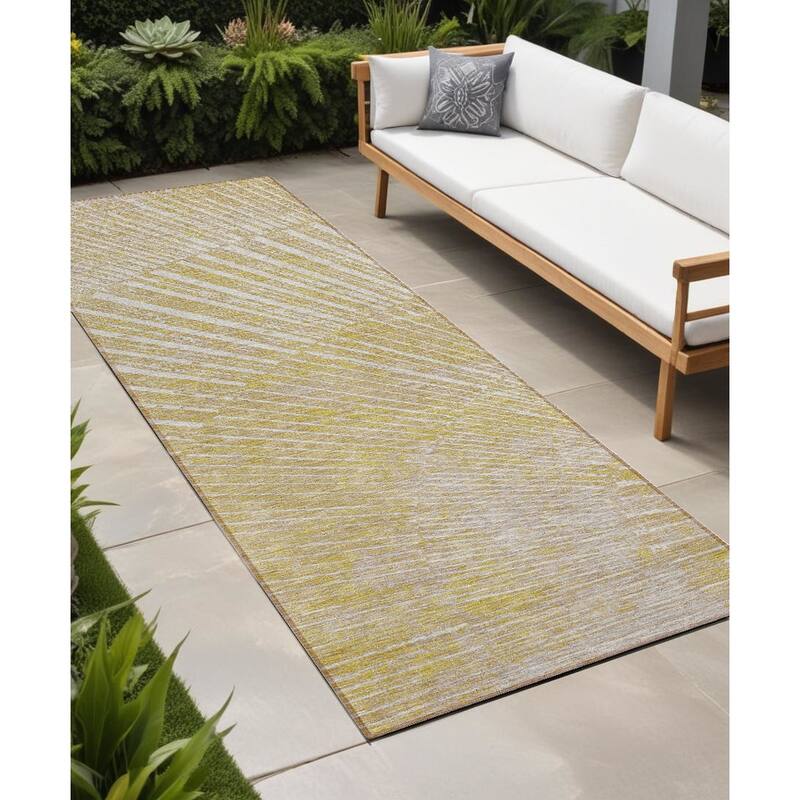 Allumo Artistic Abstract Weather Resistant Timeless Fusion Outdoor Rug - 8' Runner - Beige