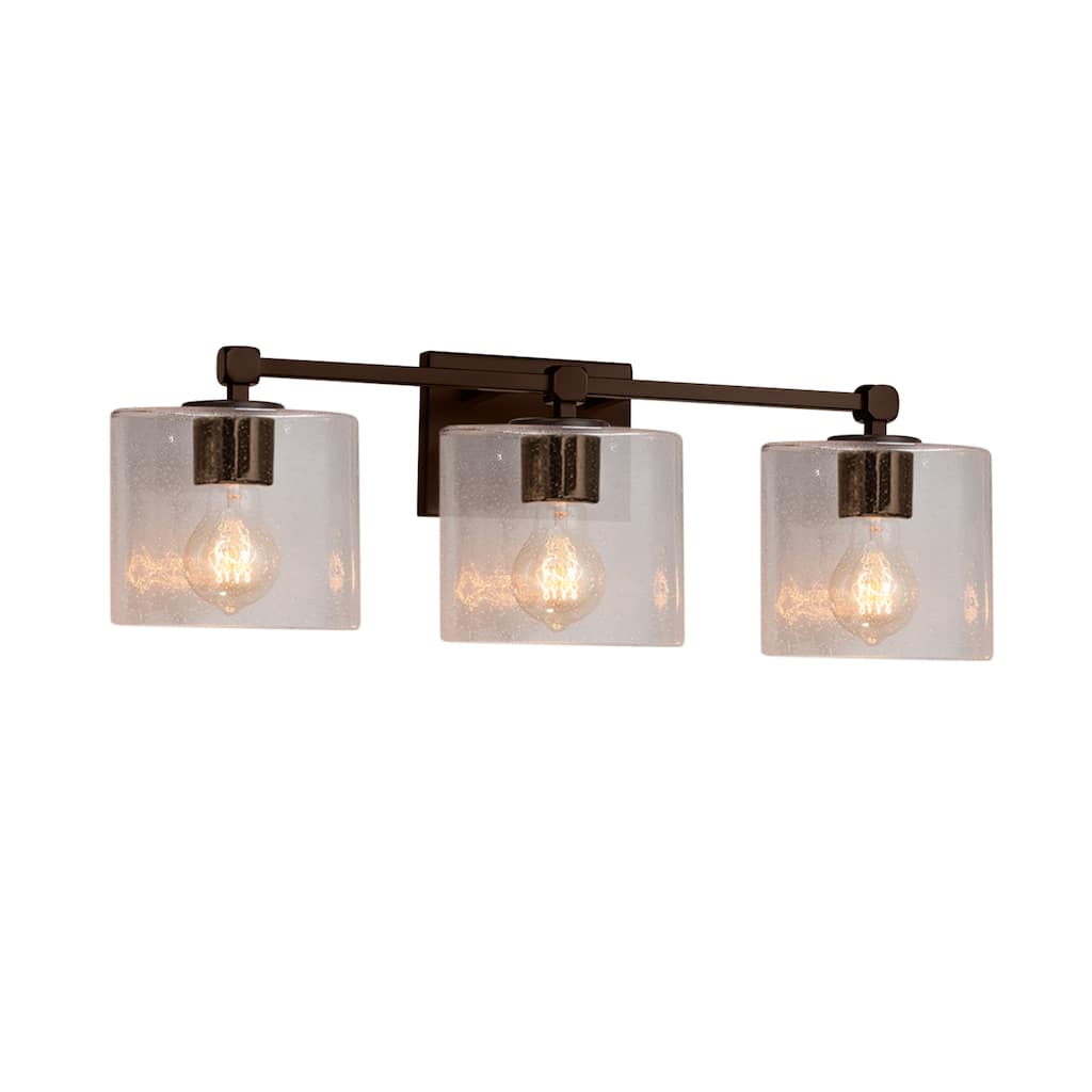 Justice Design Fusion Tetra 3-light Dark Bronze Bath Bar, Seeded Oval Shade