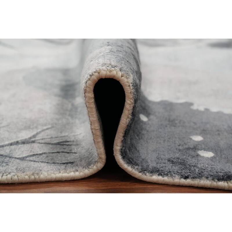 Hand Knotted Oriental Viscose Silk Carpet Modern Animal Pictorial Greys & Charcoal Abstract Area Rug - 7' 7'' X 5' 8''
