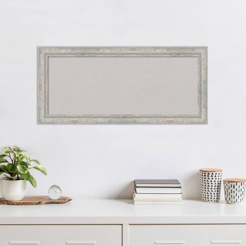 Angled Silver Wood Framed Grey Corkboard Bulletin Board, Organization Board, Pin Board