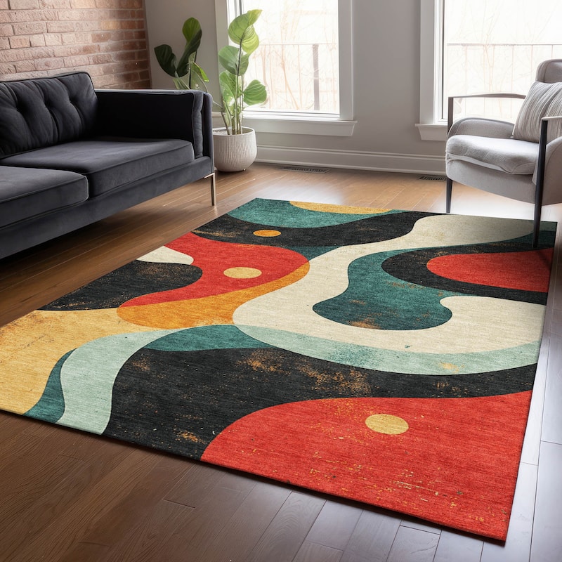Machine Washable Indoor/Outdoor Casual Contemporary Chantille Rug