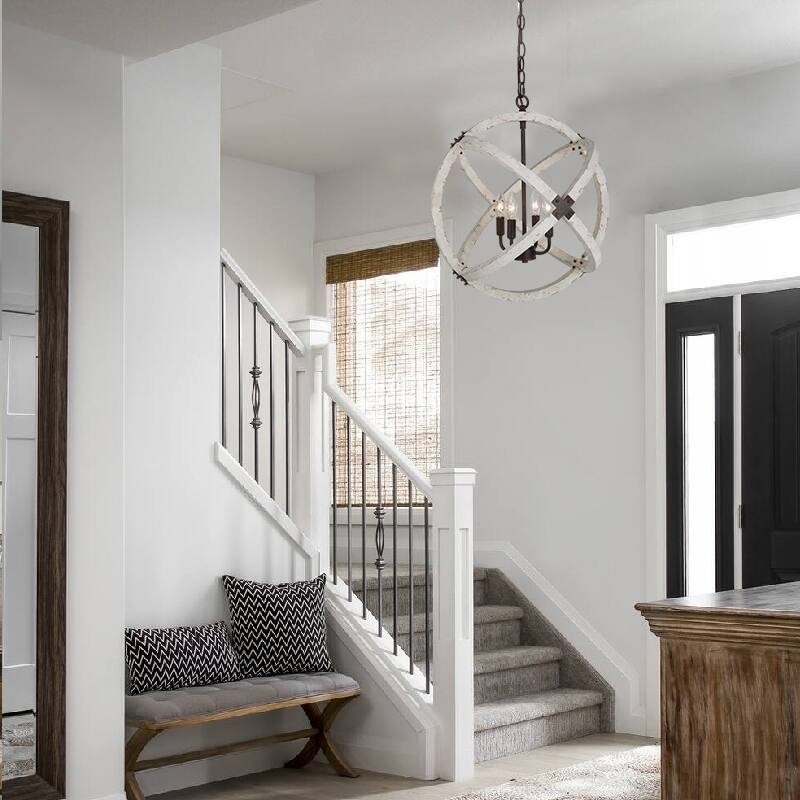 Loby Farmhouse 4-light Large Orb Solid Wood Chandelier Traditional Globe Dining Room Light