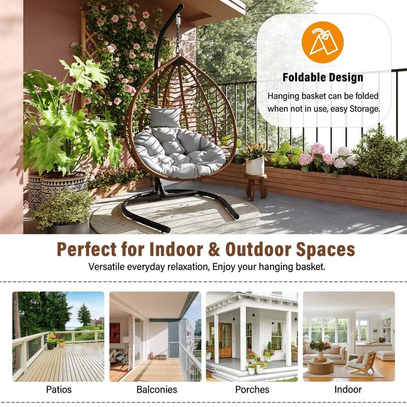 Indoor Outdoor Hanging Hammock Chair with Stand, Foldable Egg Swing Chair