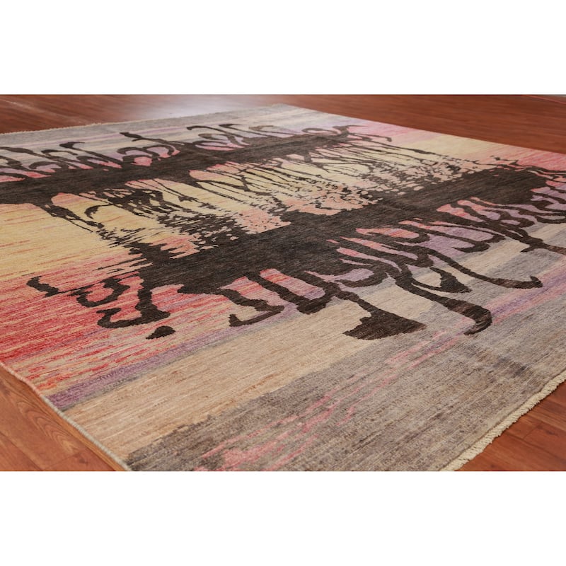 Hand Knotted Oriental 100% Wool Carpet Traditional Animal Pictorial Multi-Colored Art Deco Area Rug - 9' 11'' X 10' 1''