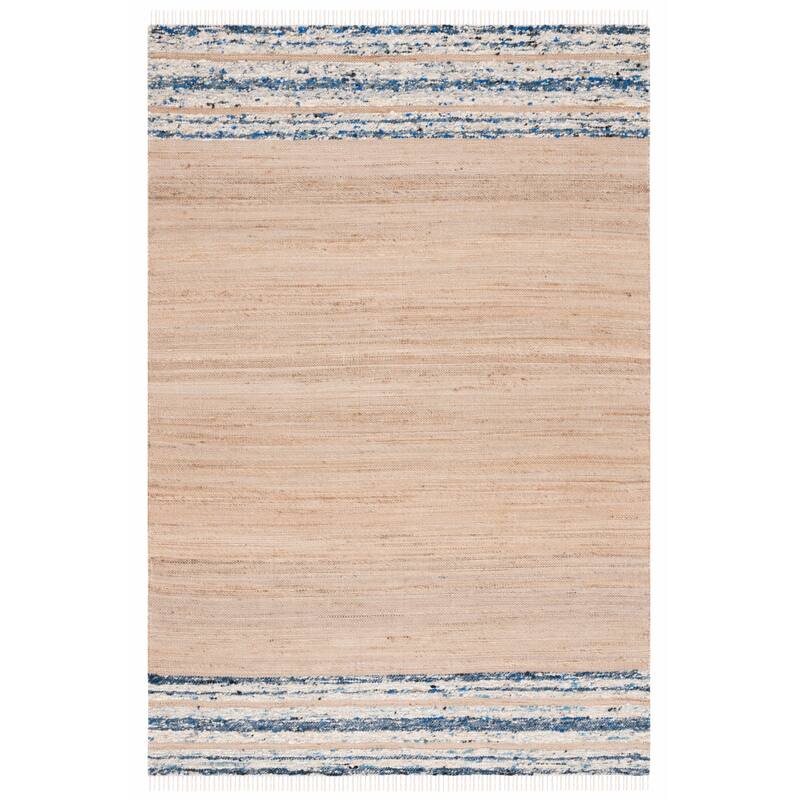 SAFAVIEH Handmade Natura Adolphine Jute & Wool Rug - 6' Square - Natural/Navy