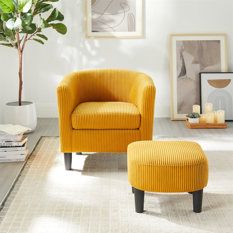 Upholstered Accent Arm Chair Corduroy with Ottoman Foot Rest
