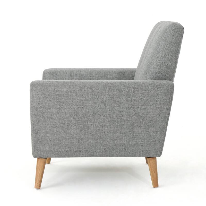 Roomfitters Mid-Century Fabric Club Chair with Channel Stitching, Cushioned Seat and Wooden Legs for Living Room Comfort