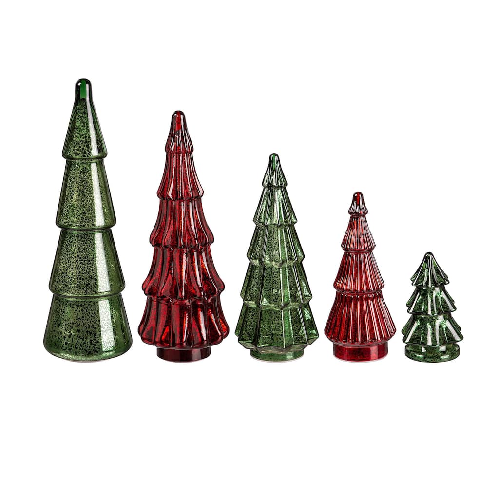 15 in. LED Colored Glass Tree Table Decor Set, Green and Red - 15 in